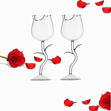 Imagem de BVCED Conjunto de 2 taças de vinho em forma de flor de rosa, taça de vinho de 150 ml, taça de vinho tinto extravagante, copo de vinho tinto rosa, coquetel, vinho, taças de champanhe de cristal para festa, jantar, casamento, bar, presente de festival criativo
