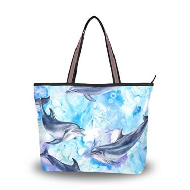 Imagem de Bolsa de ombro em aquarela golfinhos marinhos bolsa de ombro para mulheres e meninas, Multicolorido., Medium