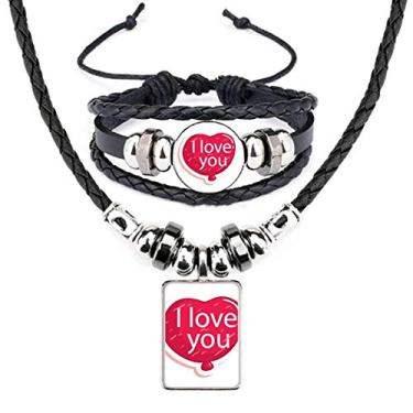 Imagem de Conjunto de joias para colar de couro com balão I Love You Dia dos Namorados rosa