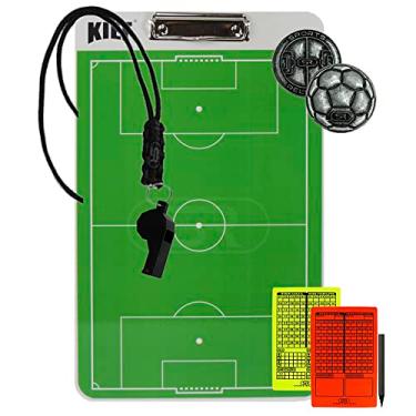 Imagem de Prancheta Tática Dupla Face Futebol De Campo Kief Com Cartão De Arbitro + Moeda + Apito E Cordão (Prata Velho)