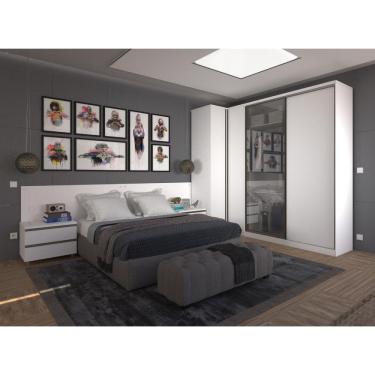 Imagem de Quarto de Canto Casal com 5 Módulos e Vidro Reflecta Prime Plus Luciane Móveis