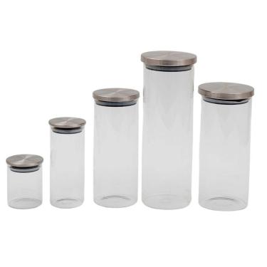 Imagem de Kit pote de vidro com tampa inox 5 pçs 5 tamanhos - Oikos