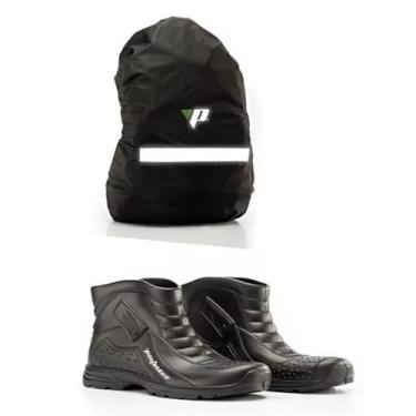 Imagem de KIT BOTA DE CHUVA UNISSEX CANO CURTO E CAPA PARA MOCHILA IMPERMEAVEL PANTANEIRO (37/38, PRETO)