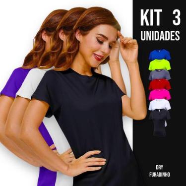 Imagem de Kit 3 Camisetas Malha Fria Polimida Femininas Blusinhas Dry Tecido Fur