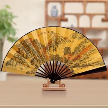 Imagem de YTDJJWLS 1 ventilador dobrável de 33 cm, estilo chinês, estilo antigo, transportado com leque de seda retrô de tecido de seda