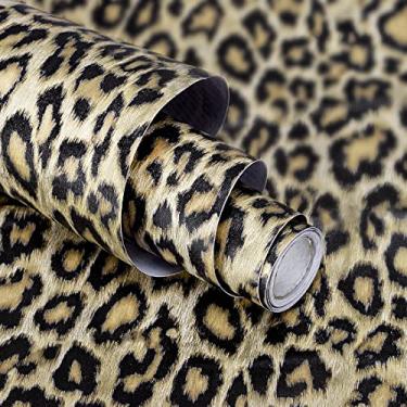 Imagem de Papel de parede com estampa de leopardo adesivo de parede de parede de parede de parede de papel de contato adesivo decorativo prateleira forro de armário de bancada adesivo 45 cm x 297 cm