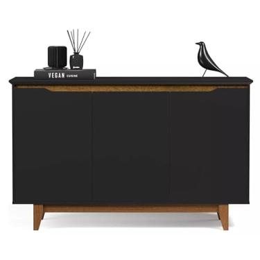 Imagem de Aparador Buffet Armário 3 Portas Versátil Cores - Rede M (Preto/Freijó)