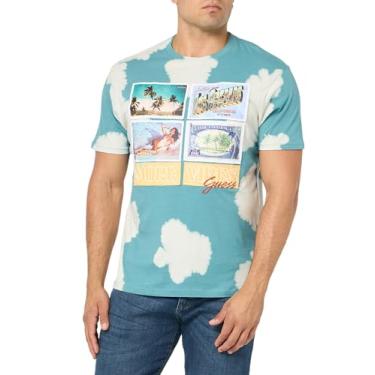 Imagem de GUESS Camiseta masculina de manga curta Eco More Vibes, Verde-azulado, multicor, G