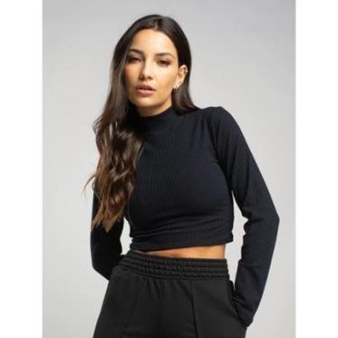Imagem de Cropped Canelado Manga Longa Gola Alta Blusa Feminina-Feminino
