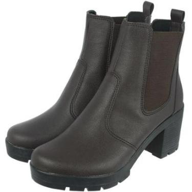 Imagem de Coturno Feminino Lauraliza Salto Grosso Médio Tratorado Elastico Preto-Feminino