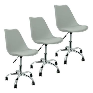 Imagem de Kit 3 Cadeiras Leda Office Luisa Saarinen Estofada Base Giratória Crom