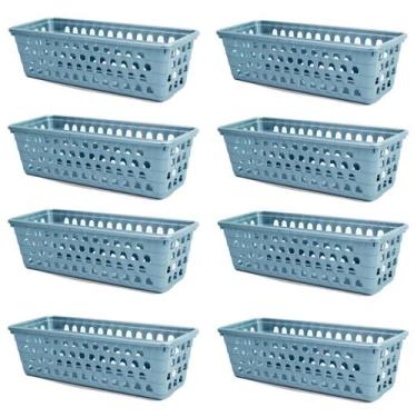 Imagem de Kit 8 Cestos Multiuso Comprido Retangular Cinza 28x11x8 Cm 123Organize