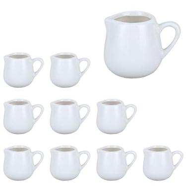 Imagem de 10 mini creme de cerâmica, jarro de porcelana de 48 g, jarra de xarope pequena, jarra de creme de café, dispensador de creme, jarro de cerâmica para molho de leite e café, branco (com alça), 50 ml