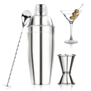 Imagem de Ohtomber Conjunto de coqueteleira de 680 g – Conjunto de coqueteleira com coador, kit de barman de aço inoxidável com jigger, colher de mistura, acessórios de bar para iniciantes