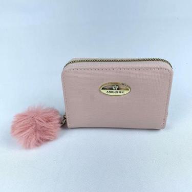 Imagem de Carteira Feminina Porta Cartão De Crédito Com Chaveiro Pompom Em Pelúc