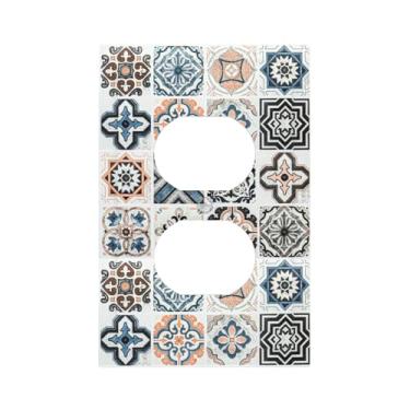 Imagem de Telha marroquina 1 Gang Outlet Covers Receptáculo Duplex Placa de Parede Azulejo Decorativo Motivos Azulejo Tradicionais Portugueses Placas Elétricas Placa Frontal Azul Branco Marrom Pálido Decoração