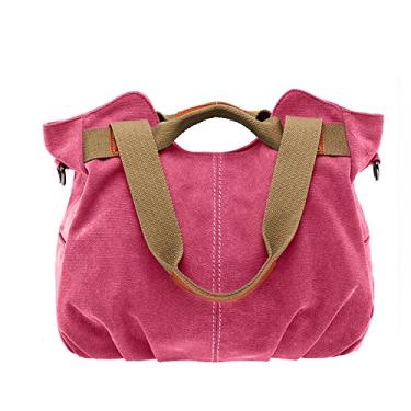 Imagem de Bolsa feminina vintage Hobo Canvas Daily Tote Shoulder Tote Shopper, Rosa choque, free size