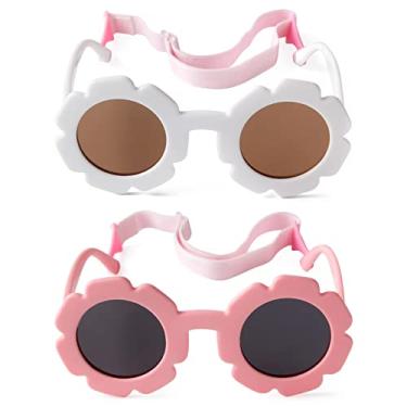 Imagem de JUDOO Óculos de sol infantis com alça polarizada flexível para bebês meninos meninas de 0 a 24 meses, Rosa/cinza + branco/chá
