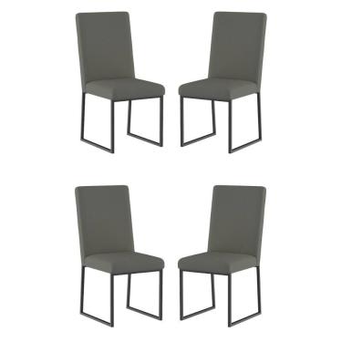 Imagem de Kit 4 Cadeiras De Jantar Com Base De Ferro Preto – Balaqui Cor:cinza Cinza