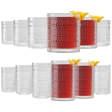 Imagem de Khen Copos de plástico transparente reutilizável, à prova de estilhaçamento Hobnail | 15 x 283 ml Lowball e 16 x 368 ml | Copos Tritan, acrílico inquebrável, copos de água laváveis na lava-louças, sem