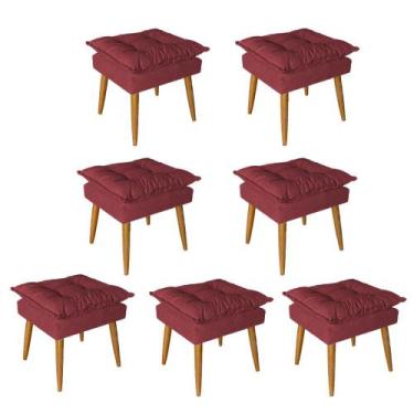 Imagem de Kit 07 Puff Puf Banqueta Opala Para Quarto Sala Recepção Suede Vermelh