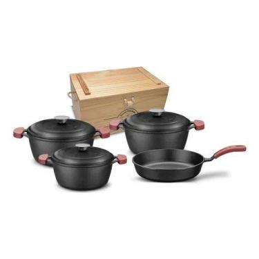 Imagem de Conjunto Jogo Panelas Ferro Fundido 4 Peças Tampa Ferro Mta