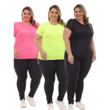 Imagem de Kit 3 Peças - Camiseta Feminina Dry Fit Plus Size Poliester Academia -