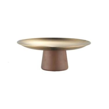 Imagem de Bandeja de bolo de aço inoxidável com base de madeira, suporte de bolo, suporte de exibição de joias, bandeja de bolo, prato de exibição de frutas, prato de sobremesa, mesa de jantar, decoração de