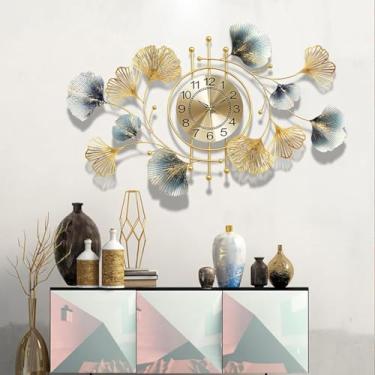 Imagem de Relógio de parede decorativo grande, 94 cm, silencioso, de metal, sem tique-taque, design artístico, folha de ginkgo, relógio de parede grande para decoração de sala de estar