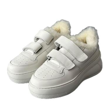 Imagem de Archicolor Itália Couro de vaca branco sapatos esportivos de lã de inverno leve sapatos quentes femininos vulcanizados tênis feminino, Branco, 35