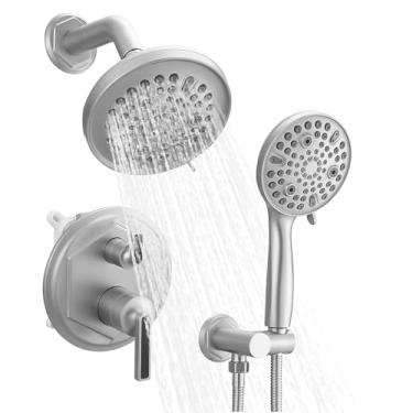 Imagem de BWE Conjunto de Torneiras de Chuveiro Sistema de Chuveiro de Parede com 3 Funções Chuveiro de Alta Pressão de 6,10" e 9 Configurações Chuveiro de Mão Acessórios de Chuveiro com Kit (, Níquel Escovado)