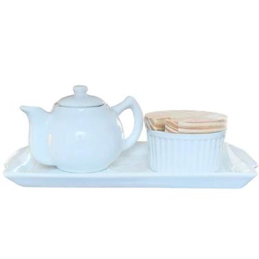 Imagem de Jogo Café e Chá, Bandeja + Bule Chaleira 400ml + Açucareiro Ramequim 2
