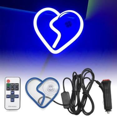 Imagem de Blueshyhall Luz ambiente LED para carro, triângulo ou janela traseira, luz de atmosfera interior para decoração de placa de carro, quarto, festa (padrão de coração partido azul)