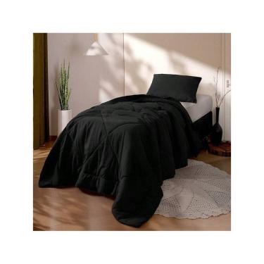 Imagem de Kit Edredom Solteiro 2 Peças Cobertor Margarida Preto