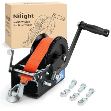 Imagem de Nilight Guincho de reboque de barco 1,587.6 kg guincho de manivela resistente guincho de barco com alça laranja de 33 pés gancho de corda catraca bidirecional 4:1 8:1 engrenagem guincho manual