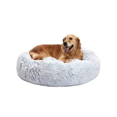 Imagem de Bedfolks Cama calmante para cachorro donut, 91 cm redonda fofa para cães grandes, pelúcia antiansiedade, lavável na máquina (azul claro, grande)