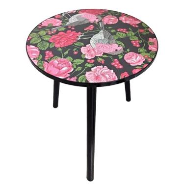 Imagem de Mesa de canto redonda, pequena mesa lateral redonda para bebida, mesas de canto de sala de estar com 3 pernas, mesa de centro pequena moderna de meados do século para quarto, varanda, sala de estar