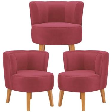 Imagem de Kit 3 Poltronas Decorativa para Sala de Estar Confortável Reforçado MOBLAN decor (Vermelho)