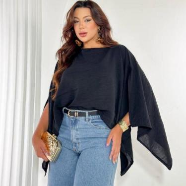 Imagem de Blusa Bata Feminina Cropped Capa Morcego com Top Faixa Tendência Boho 