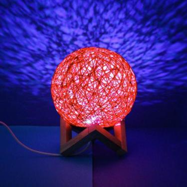 Imagem de Luminaria Bola De Barbante Abajur Branco USB Luz Led Colorido Decoraçã