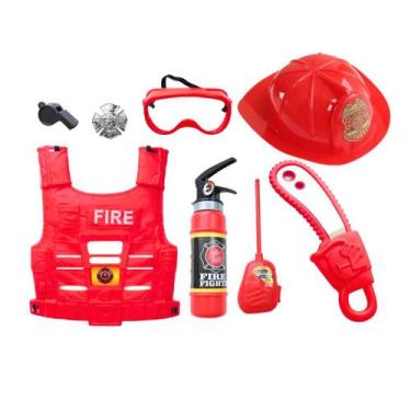 Imagem de Kit Infantil Conjunto Bombeiro C/ Colete Extintor Acessórios INMETRO -