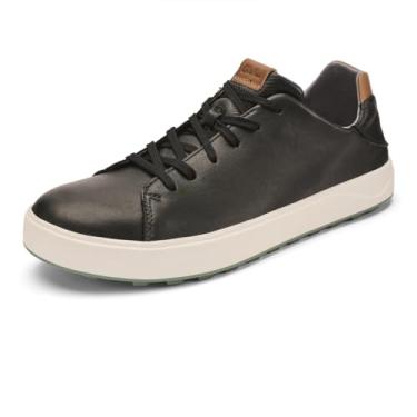 Imagem de OLUKAI Wai'alae Tênis de golfe masculino, sapatos de golfe sem pontas, couro de flor integral flexível e palmilha contornada, impermeável e resistente a manchas, Preto/preto, 14