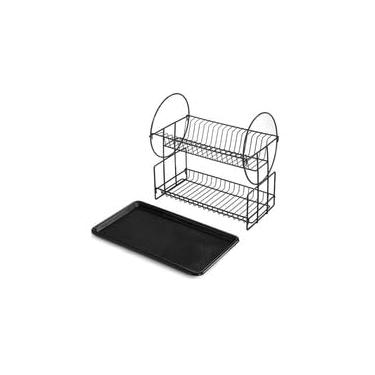 Imagem de Escorredor de Pratos com 2 Camadas, Estrutura em Ferro, Preto, com Bandeja Coletora