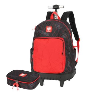 Imagem de Kit Mochila Rodas Com Estojo Box Enaldinho Juvenil Escolar Vermelho