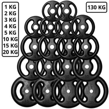Imagem de Kit Fitness de 130Kg em Anilhas de Ferro Fundido Kit com 18 Peças - SE