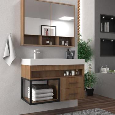 Imagem de Conjunto Gabinete para Banheiro com Espelheira Avant 80 - Belizze