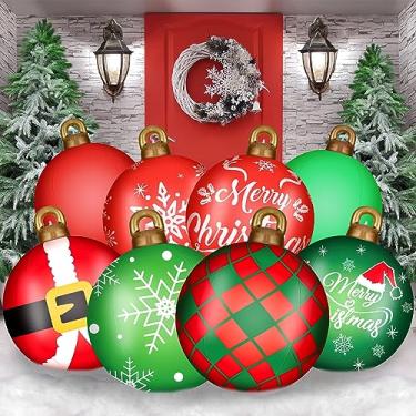 Imagem de Jetec Bola gigante de PVC decorada de Natal de 82 polegadas decorações de quintal de férias ao ar livre decorações de Natal decorações de Natal ao ar livre para decoração (8 peças, flocos de neve)