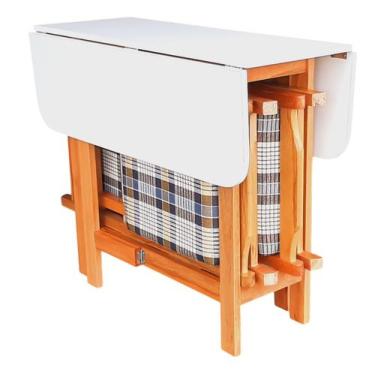 Imagem de Conjunto Prático Mesa e 4 Cadeiras Dobrável Mel, Estofado Bar-Cozinha-