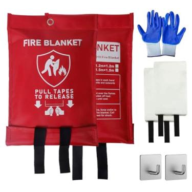 Imagem de JeuRon Pacote com 2 cobertores de emergência resistentes ao fogo (101,6 cm x 101,6 cm/1 m²) | Ferramenta de combate a incêndios de fibra de vidro com par de luvas para casa, carro, cozinha