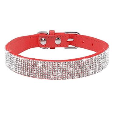 Imagem de Coleira de cachorro com strass, linda deslumbrante e cintilante couro de camurça macia ajustável para cães de estimação e gatos com diamante de cristal para filhotes pequenos, médios e grandes (M: 33